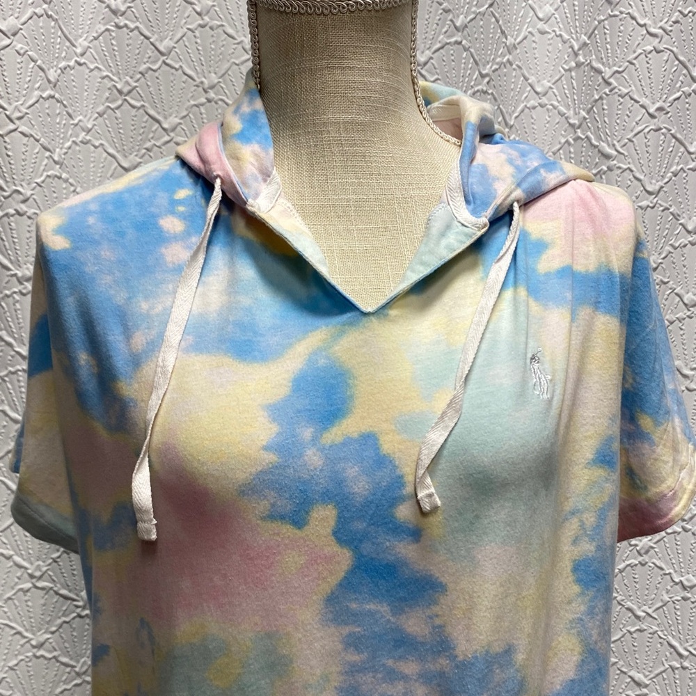 Polo Ralph Lauren size XL Blue Pink yellow and White tie dye hoodie dress casual - Picture 4 of 16